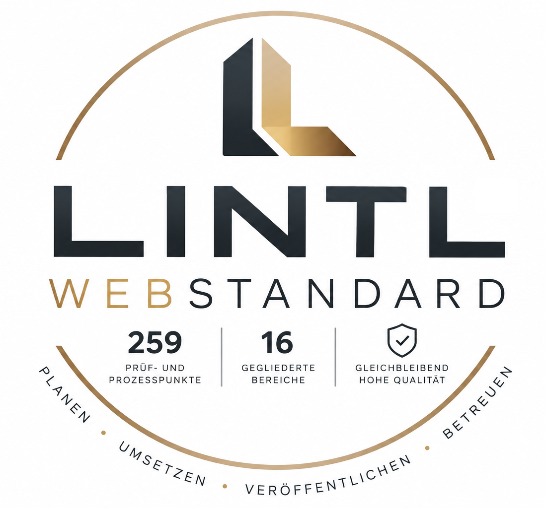 LINTL WEBSTANDARD – 259 Prüf- und Prozesspunkte, 16 Bereiche, gleichbleibend hohe Qualität