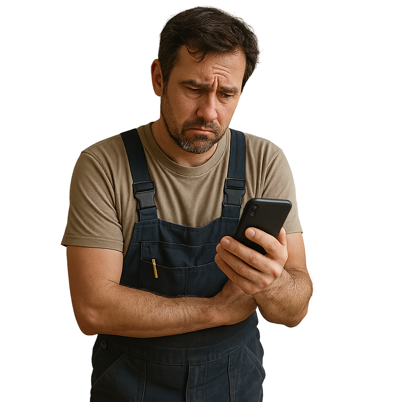 Unglücklicher Handwerker, weil er keinen Internetauftritt von Stefan Lintl, dem Digitalstrategen hat.