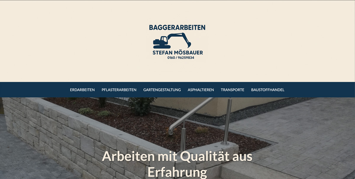 Screenshot Homepage Baggerarbeiten Mösbauer aus Oberviechtach